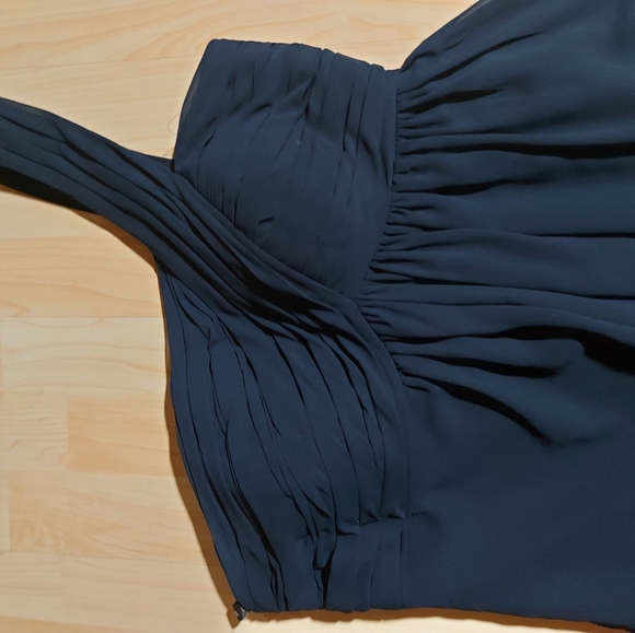 Bill Levkoff Blue Chiffon One Shoulder Dress - Picture 4 of 9